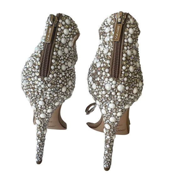 NWT Jimmy Choo ‘Viola 110’ Sandal Heels - Wedding Crystal Ostrich Feather Pearl - Picture 9 of 12